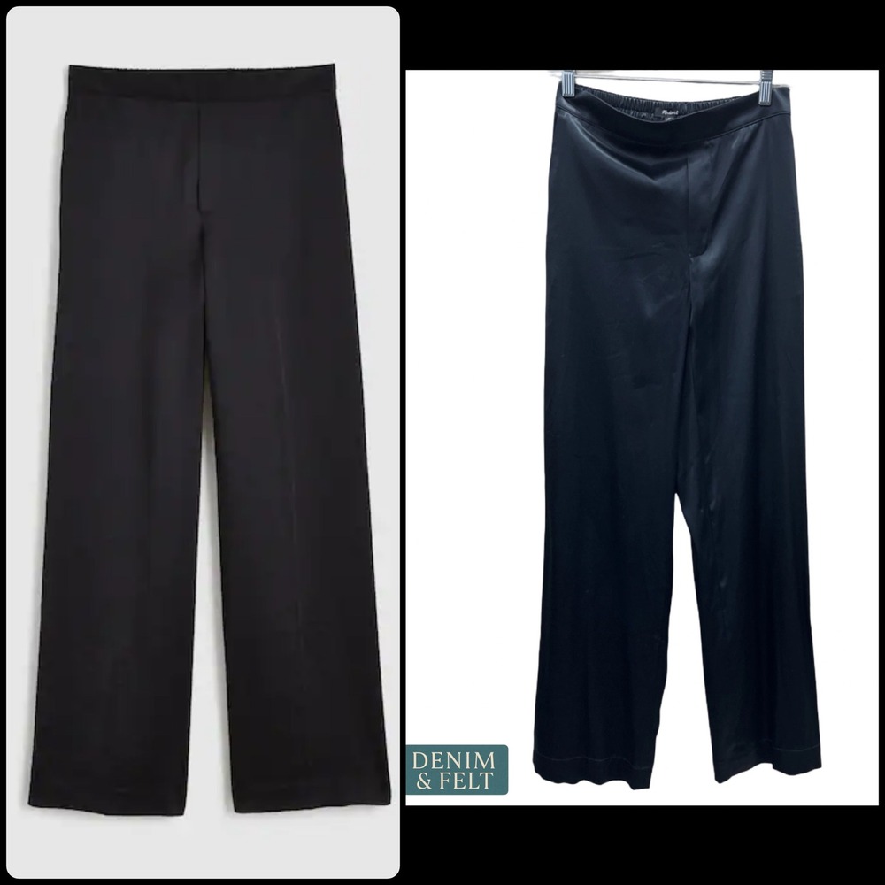 Madewell Satin Pull-On Straight Leg Pants Black NT145 XS Relaxed Evening Dressy
